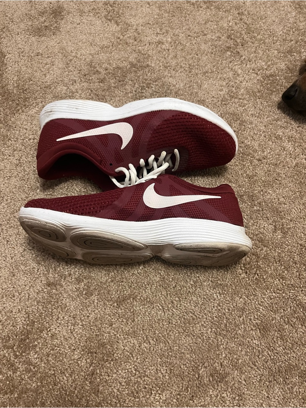 Nike Burgundy Athletic Sneakers with White Swoosh